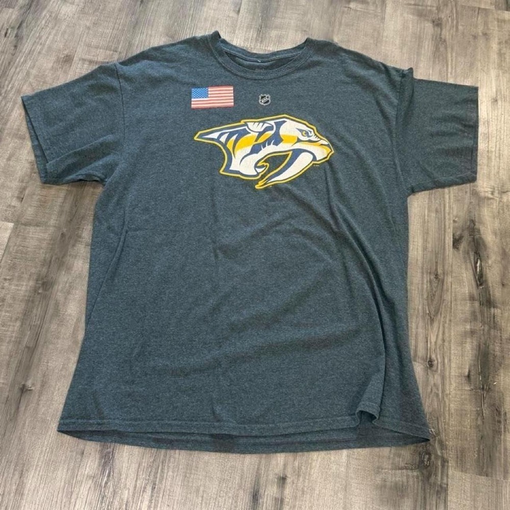 Nashville Predators Seth Jones 3 USA Flag T-Shirt Charcoal Reebok 2XL